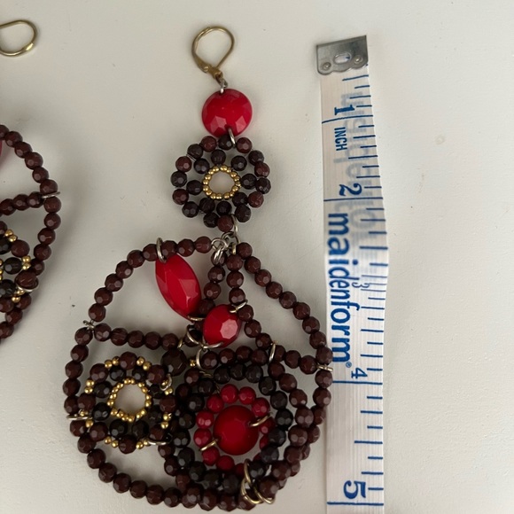 Bebe brown red beaded statement earrings - Picture 5 of 6